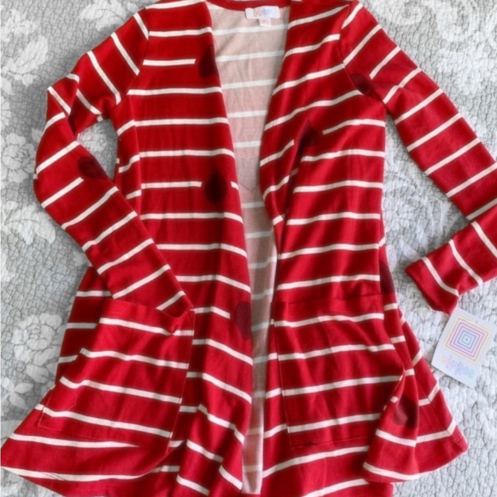 LuLaRoe Red Hearts Caroline Cardigan Sweater